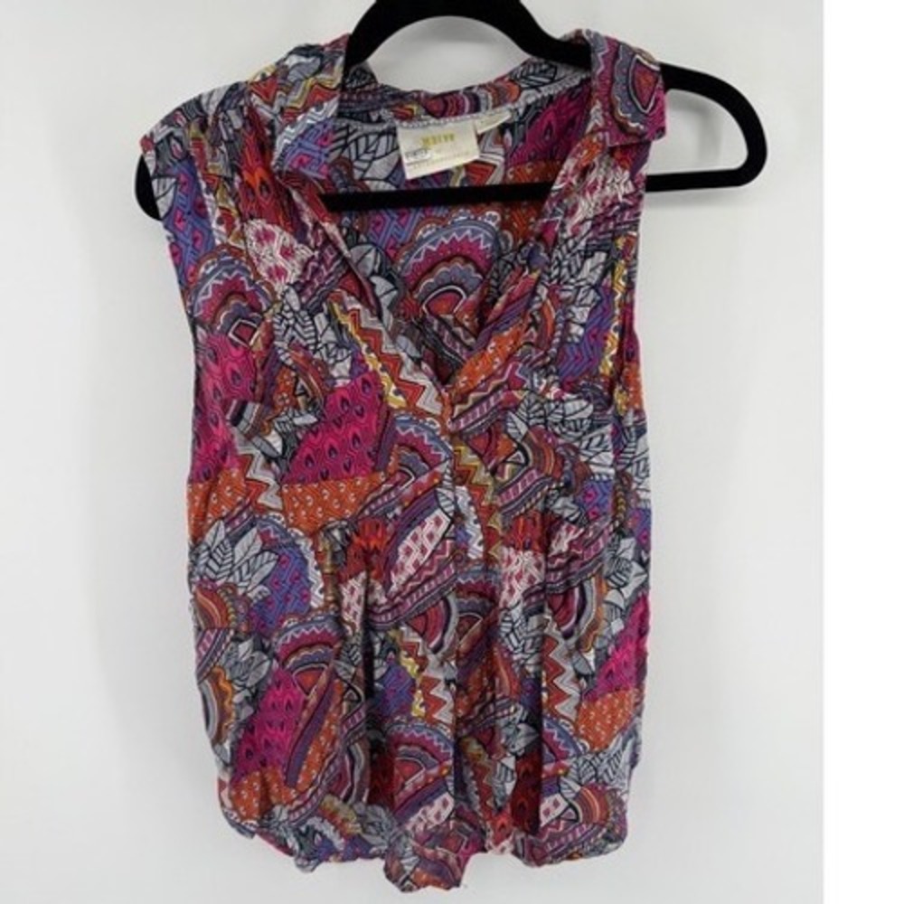 Maeve Anthropologie Sleeveless Button Front Top Pink Orange Geometric Print M